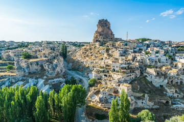 Uchisar Rock Castle and Cave Dwellings in Cappadocia, Turkey - Aerial View