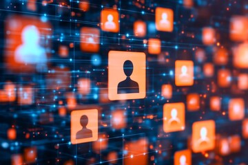 Digital network of user icons representing online community connections
