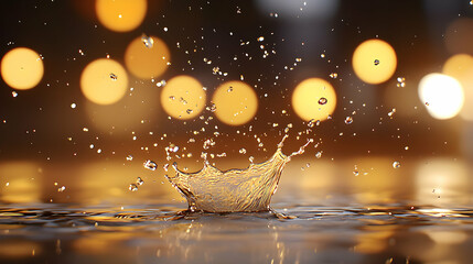 Water Drop Splashing at Night with Golden City Lights