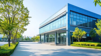 Obraz premium Modern Office Building with Lush Greenery