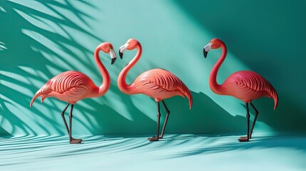 Naklejka premium Flamingo toys in motion, vibrant colors, simple yet creative design, evoking joy and playfulness.