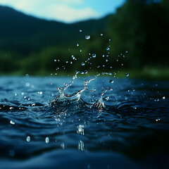 Water Splash in a Dark Blue River