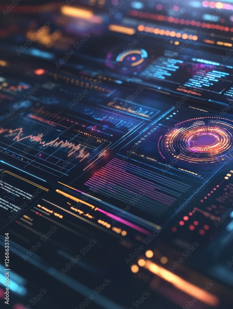 Aufkleber Advanced technological interface displaying data analytics and interactive visual elements in a futuristic environment. Generative AI