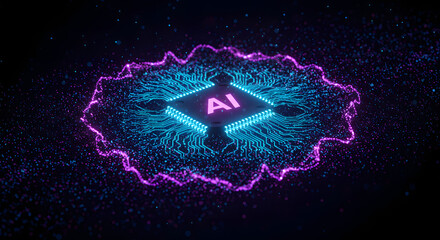 Futuristic AI Chip with Neural Network Visualization and AI spreading and AI awareness