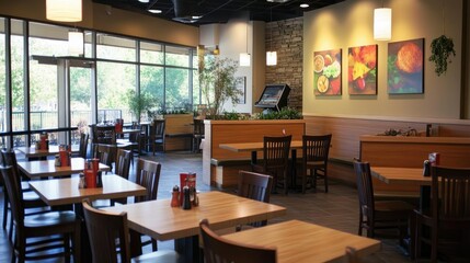 Sophisticated wood-tone cafe with natural wooden tables, contemporary seating, and a soft, inviting glow.