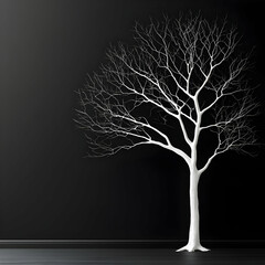 White Bare Tree Against Black Wall