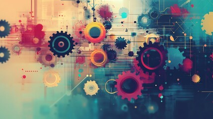 Obraz premium Abstract depiction of crossfunctional collaboration in enterprise projects emphasizing teamwork deliverables and innovation