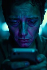 Sad Young Man Doomscrolling on Smartphone