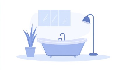 Simple modern light blue bathtub in a room. Interior illustration for website
