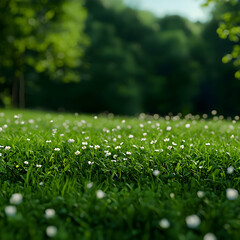 Naklejka premium White Daisies in Lush Green Grass Field