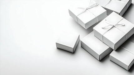 White Gift Boxes on White Background