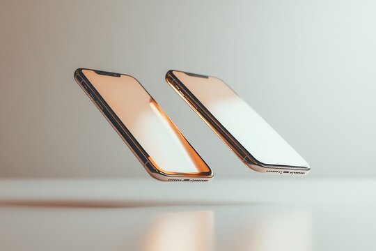 Floating Mobile Phones Display Design Elegance Against a Textured Cool Grey Backdrop. Generative AI