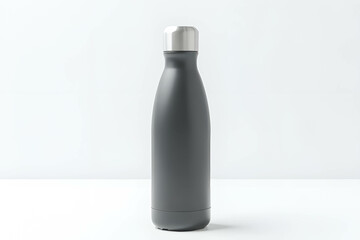 Sleek Gray Insulated Water Bottle on Minimalist Background