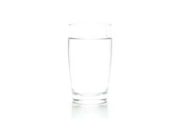 Clear Glass of Water on Bright White Background with Reflection