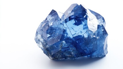 Close-up of a cluster of blue crystals on white background.  Possible use  Gemstone photography