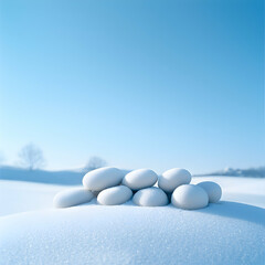 White Stones on Snowy Landscape Under Blue Sky