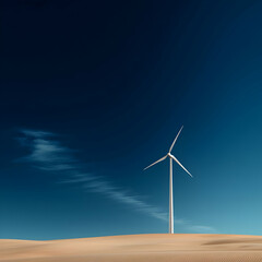 Obraz premium White Wind Turbine in a Desert Under a Vivid Blue Sky