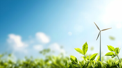 Wind Turbine in a Lush Green Field Under a Bright Sunny Sky