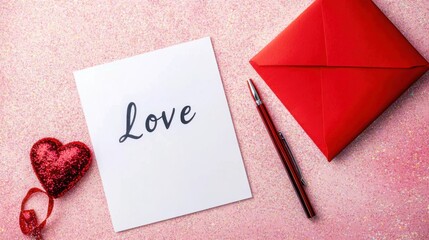 romantic valentines day card envelope heart and pen