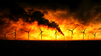 Wind Turbines Burning In Fiery Inferno