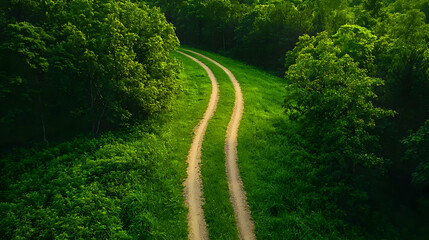 Obraz premium Winding Dirt Path Through Lush Green Forest