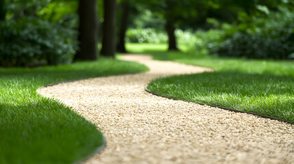 Obraz premium Winding Gravel Path Through Lush Green Garden