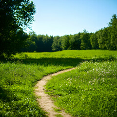 Obraz premium Winding Path Through a Sunny Green Meadow