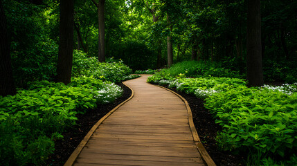 Fototapeta premium Winding Path Through Lush Green Garden
