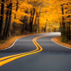 Obraz premium Winding Road Through Autumn Forest