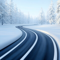 Fototapeta premium Winding Snowy Road Through a Winter Forest