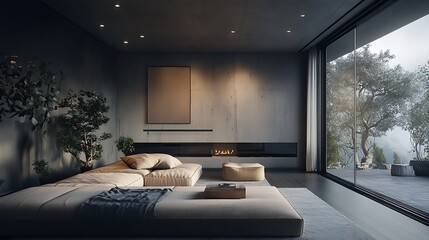 Serene Minimalist Living Room with Stunning Mountain View