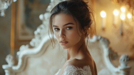Naklejka premium beautiful woman in elegant white dress