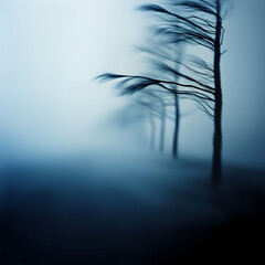 Obraz premium Windswept Trees in a Blue Fog