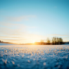 Obraz premium Winter Sunrise Over a Snow Covered Field