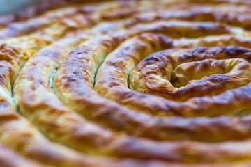 Rolled borek pastry in a bakery in Turkey