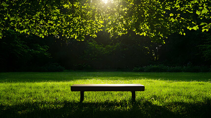 Fototapeta premium Wooden Bench in Sunlit Green Park