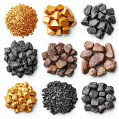 Obraz premium Natural resources including gold silver and copper isolated on a white background for industrial use