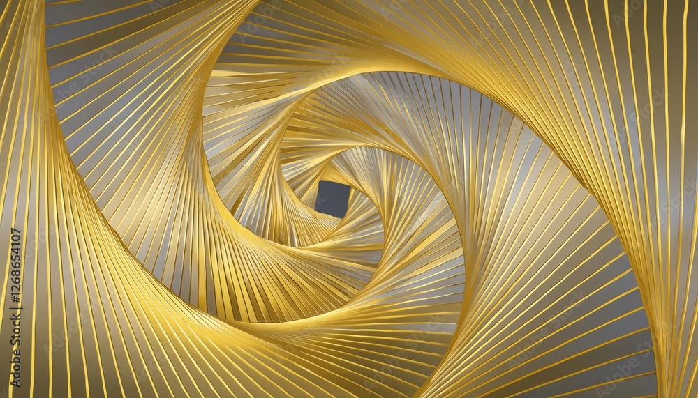 Leinwandbilder abstract golden spiral pattern with metallic stripes creating a 3d visual illusion for design and decoration use