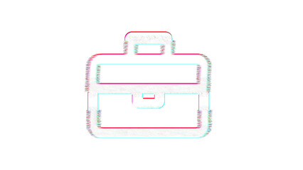 Icon briefcase is distorted. Glitch. Noise, chromatic aberration, geometric distortion