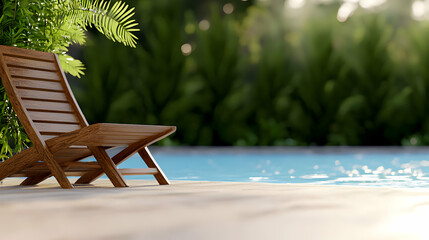 Wooden Chair by a Pool in a Tropical Setting