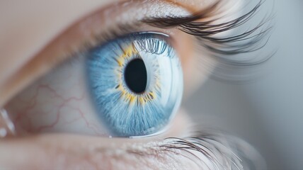 Close-up of a blue eye with detailed iris pattern, showcasing human vision and eye structure.