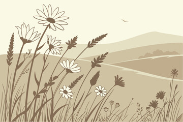 Field of wildflowers in soft earth tones for a rustic vibe.