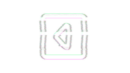 Icon caret square left is distorted. Glitch. Noise, chromatic aberration, geometric distortion