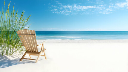 Wooden Chair on Sandy Beach with Ocean View