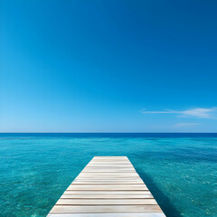 Fototapeta premium Wooden Dock Extending into a Vibrant Blue Ocean