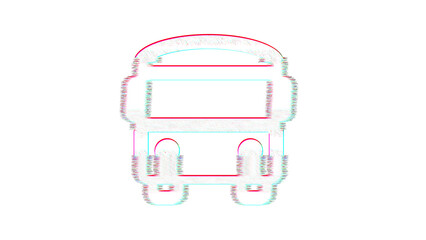 Icon bus is distorted. Glitch. Noise, chromatic aberration, geometric distortion
