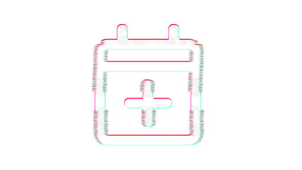 Icon calendar plus is distorted. Glitch. Noise, chromatic aberration, geometric distortion