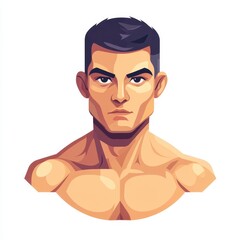 Male face with serious expression and vector mma flat design icon on white background