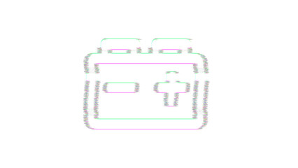 Icon car battery is distorted. Glitch. Noise, chromatic aberration, geometric distortion