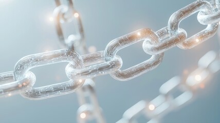 Close-up of futuristic metallic chains with glowing elements, symbolizing connection and innovation.